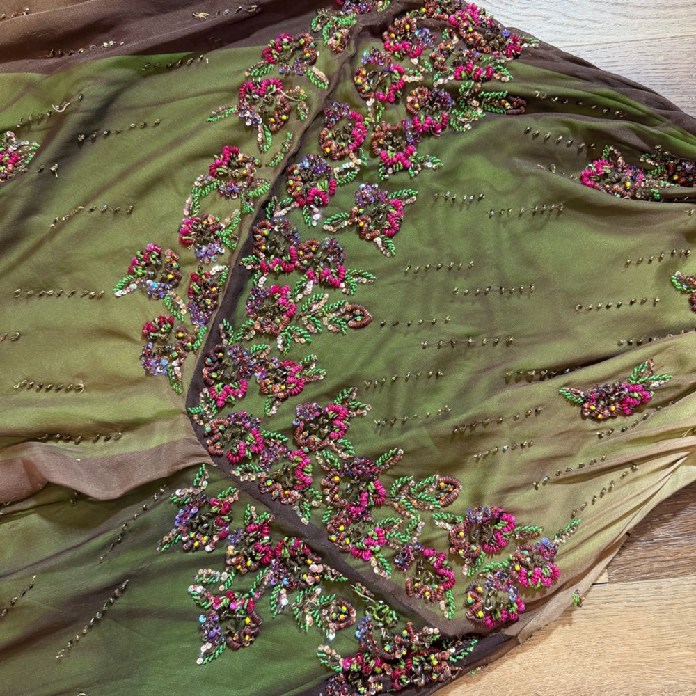 Vintage Y2K 100% Silk Beaded Dress Vintage Beaded Dress Fairy Prom Green Ombré - Picture 9 of 17